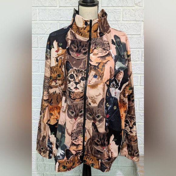 NWT Full Zip Fleece Jacket Novelty Cat Kittens Feline Unisex Fall Animal S M L - Picture 1 of 11